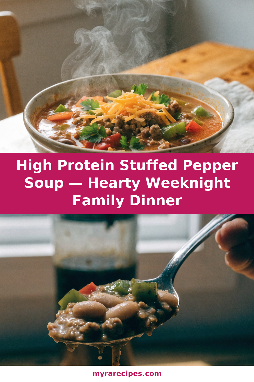 High Protein Stuffed Pepper Soup — Hearty Weeknight Family Dinner Pinterest recipe pin
