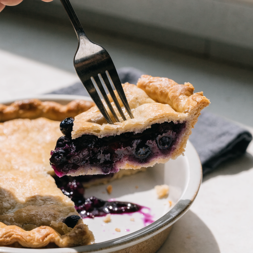 Close-up of simply the best blueberry pie
