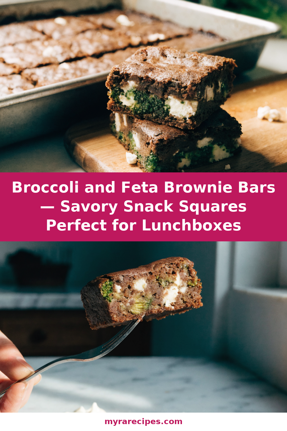 Broccoli and Feta Brownie Bars — Savory Snack Squares Perfect for Lunchboxes Pinterest recipe pin