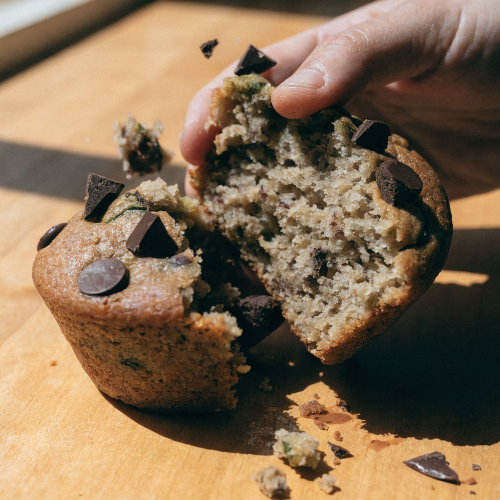 Close-up of chocolate chip zucchini muffins