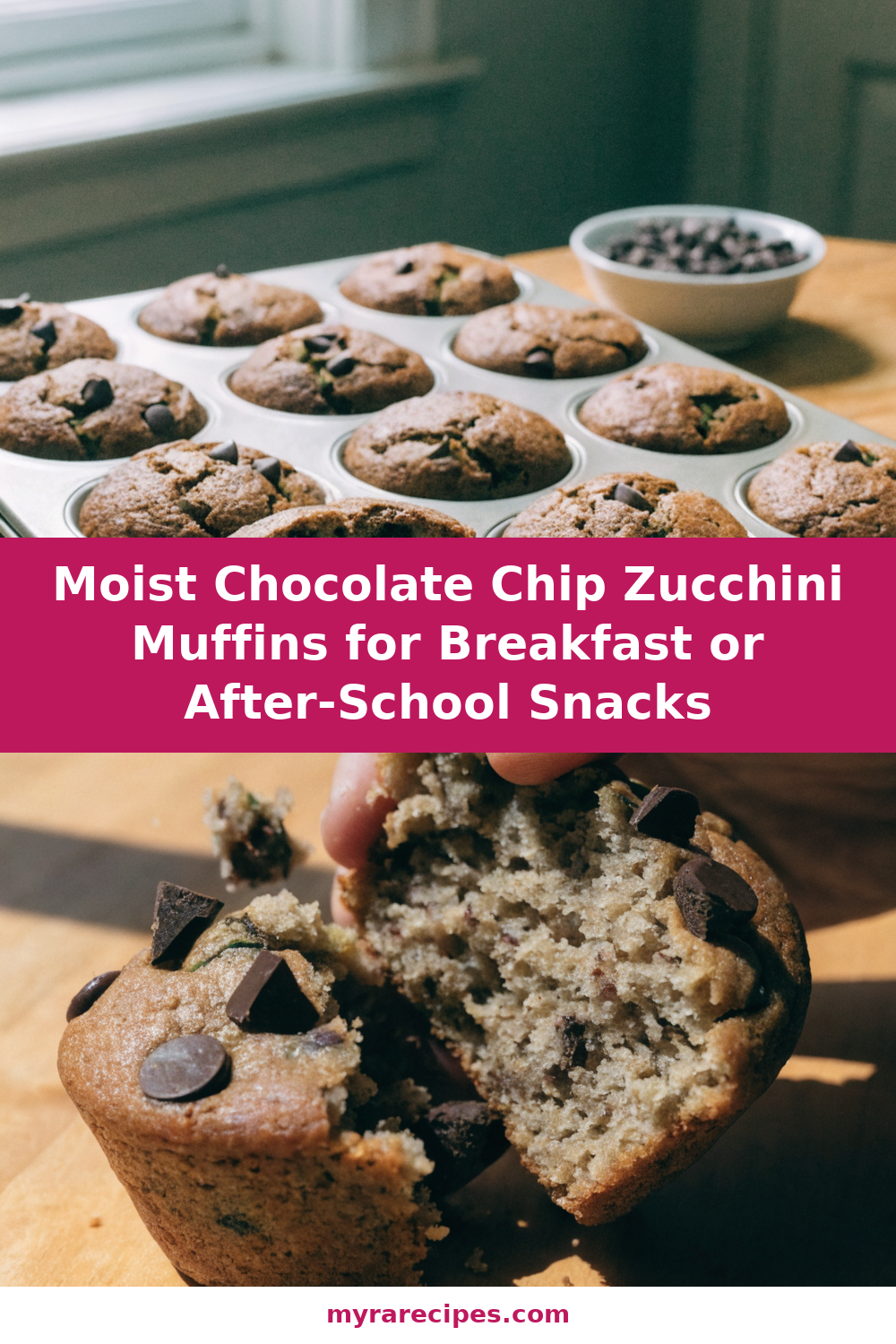 Moist Chocolate Chip Zucchini Muffins for Breakfast or After-School Snacks Pinterest recipe pin