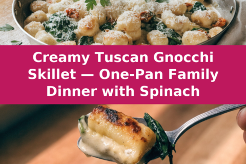Creamy Tuscan Gnocchi Skillet — One-Pan Family Dinner with Spinach Pinterest recipe pin