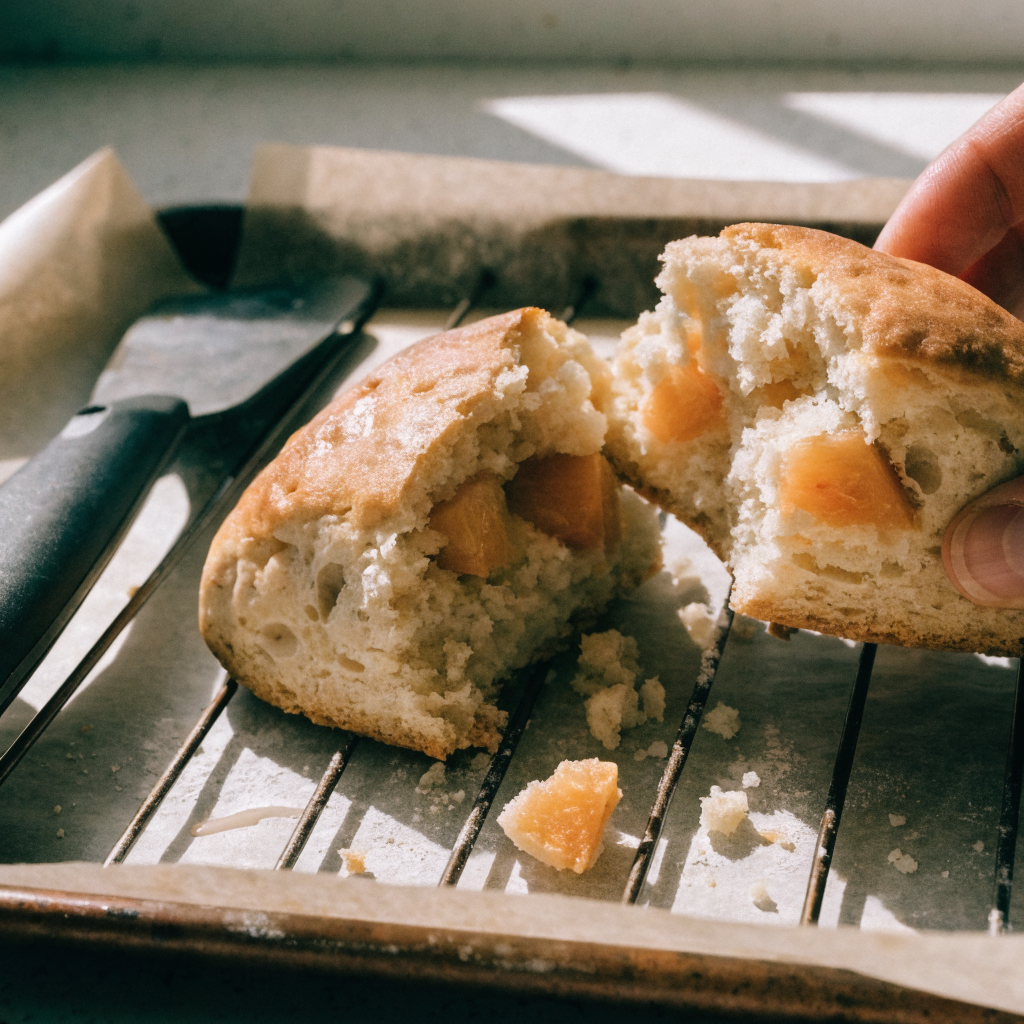 Close-up of fresh peach scones