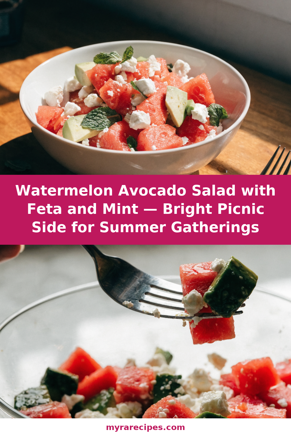 Watermelon Avocado Salad with Feta and Mint — Bright Picnic Side for Summer Gatherings Pinterest recipe pin