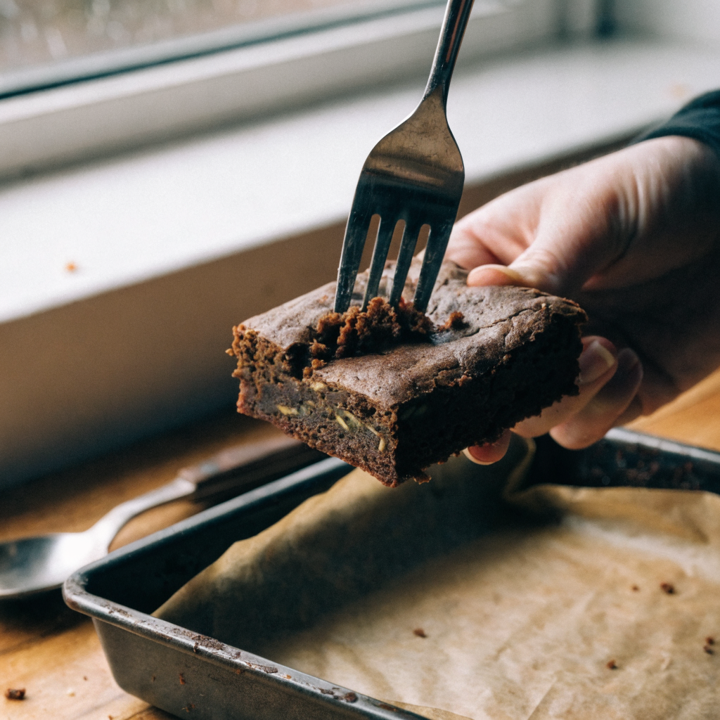 Close-up of fudgy zucchini brownies (one-bowl family recipe)