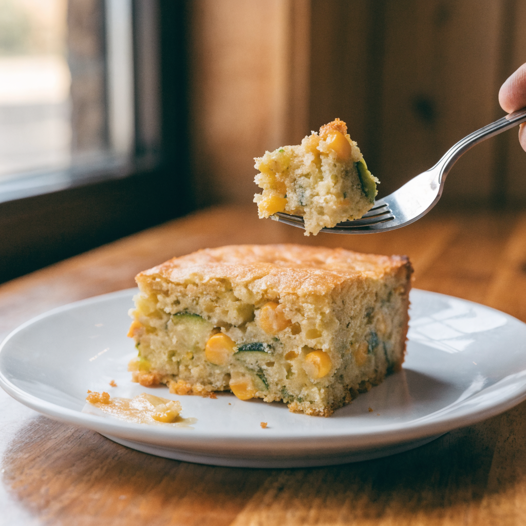 Close-up of zucchini cornbread casserole