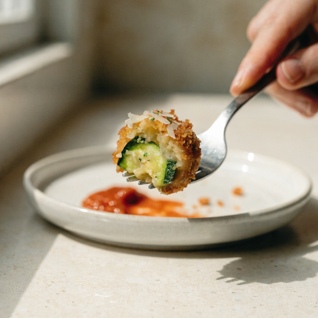Close-up of crispy zucchini garlic bites
